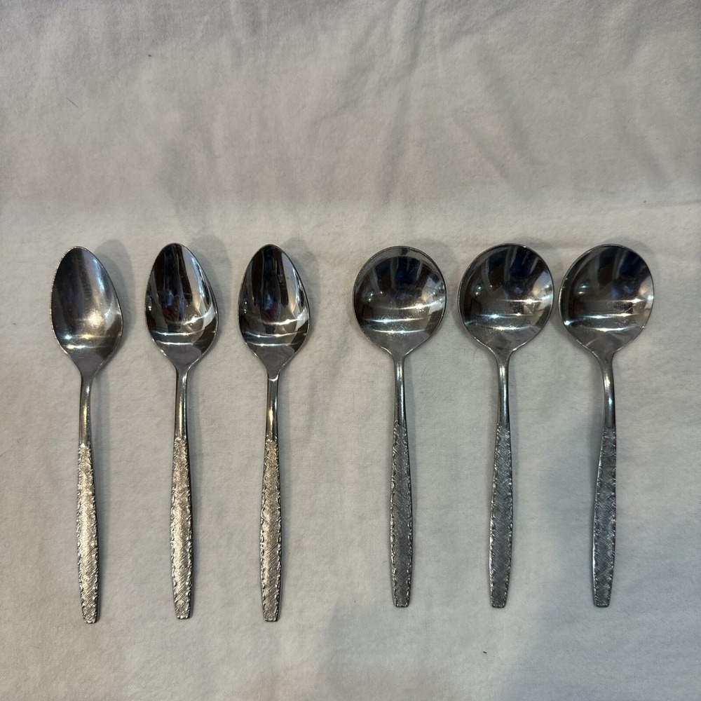 Set Of 6 NORTHLAND Stainless Soup & Dessert Spoons Flatware Korea Vintage